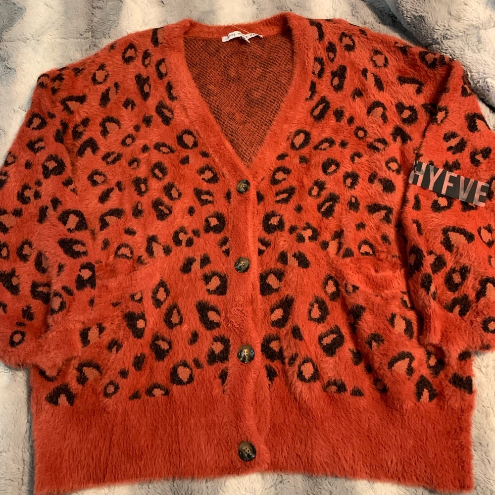 Hyfve rust colored oversized leopard button down cardigan